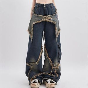 Damen Jeans Y2K Frauen Blue Cargo Oversize Lose Streetwear Damen Star Wide Leg Hosen Hip Hop Vintage Gerade Herbst Denim Hosen