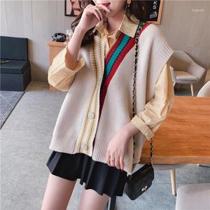 Coletes femininas moda solta casaco cardigan pano coreano meninas colete outono sem mangas camisola colete mulheres de malha superior para senhora