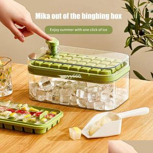 Ice Cream Tools Cube Tray One-Click Fall Off Easy-Release 32 Cavity Sile Mold For Cocktail Maker With Storage Box Drop Delivery Home G Dh0Br
