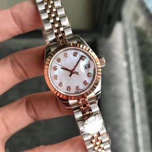 Högkvalitativ Diamond Fashion Rose Gold Ladies Dress Watch 28mm Mechanical Automatic Women's Watches Rostfritt stål Rem BRA325K