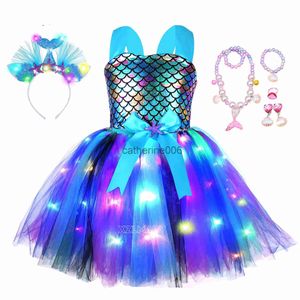 Speciella tillfällen flickor sjöjungfru tutu led klänning barn födelsedagsfest klänningar små sjöjungfru prinsessor kostymer för halloween nyår klänning uppdräkt x1004