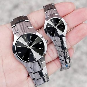 Zegarek sprzedający parę obserwuj LSVTR mężczyzn Kobiety Tungsten Steel Ladies Quartz Lover Prezent dla męża i żony Drop219a