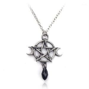 Supernatural Pentagram Moon Necklace Black Crystal Pendant Witch Protection Star Amulet For Women Charm Jewelry Accessories Gift1250m