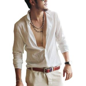 Plus Size Shirts Cotton Linen Men Shirt Long Sleeve Summer Style Hawaiian Shirts Sexy Slim Fit Clothes New Arrival326a