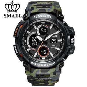 Smael Camouflage Military Watch Men防水二重の時間展示メンズスポーツ腕時計デジタルアナログクォーツ時計男性1708 210268i