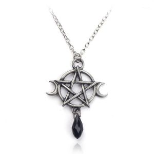 Übernatürliche Pentagramm Mond Halskette Schwarz Kristall Anhänger Hexe Schutz Stern Amulett Für Frauen Charme Schmuck Zubehör Gift1343S