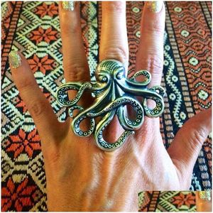 Cluster Rings Antique Opening Adjustable Big Animal For Women Men Octopus Elephant Butterfly Charm Ring Punk Accessories Aesthetic Dro Dho9M