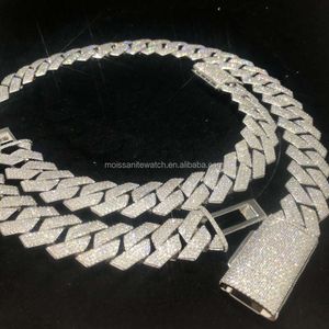 Изготовленное на заказ хип-хоп 20 мм стерлингового серебра 925 пробы ручной работы 4-рядное ожерелье с муассанитом и бриллиантами кубинская цепочка с бриллиантами