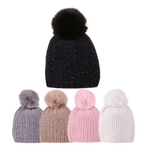 New Women Personality Wild Female Fur Pom Poms Hats Beanie High Quality Winter Warm Bonnet Outdoor Riding Windproof Knit Cap