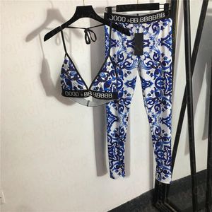 Impressão vintage das mulheres agasalho sem mangas acolchoado sem costas sutiã leggings yoga outfits casual moda feminina sportswear263s