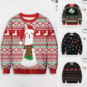 Men's Hoodies Winter Christmas Sweater Men Colorful 3D Print Knit Round Neck Thick Sweatshirts Long Sleeve Elastic Couple
