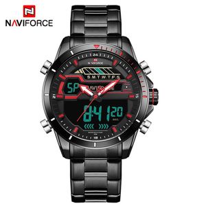 Topp lyx varumärke Naviforce Men Sport Watches Men's Quartz Digital LED Clock Men Full Steel Army Military Waterproof Wat222V