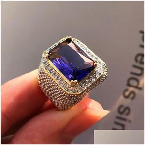 Ringe Mode Große Männliche Lila Geometrische Ring Kristall Weiß Zirkon Stein Engagement 18 Karat Gold Große Für Männer Drop Lieferung schmuck Dhvx3