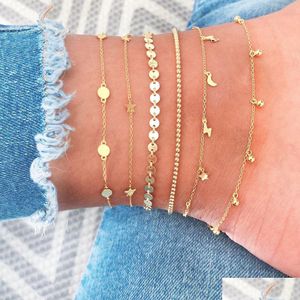 Anklets 6Pcs Set Simple Lightning Moon Five-Pointed Star Anklet Water Drop Tassel Handmade Foot Ornaments For Womens Jewelry Gifts Del Dh7No