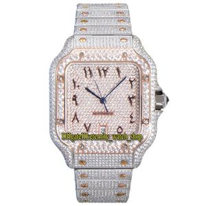 2022 TWF GA0018 Pavimentada Diamantes ETA A2824 Relógio Masculino Automático Totalmente Iced Out Diamante Dois Tons Rosa Ouro Mostrador Árabe Interruptor Rápido S2512