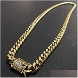 Chains Mens 18K Gold Tone 316L Stainless Steel Cuban Link Chain Necklace Curb With Diamonds Clasp Lock Drop Delivery Jewelry Necklaces Dhkxm