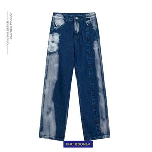 Uncledonjm Tieed Men's BF Jeans Harajuku Fashion Brand Hip-Hop Cool Street PantsバイカーJeans245D