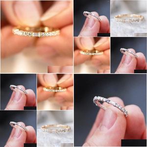 Rings Engagement Party Sier Gold Plated For Women Fashion Cubic Zirconia Anniversary Jewelry Gift Drop Delivery Ring Dh9As