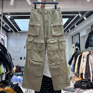 Fler fickor lastbyxor bred benbyxa för män punk pantalon homme mode casual byxor