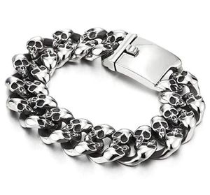 Punk Rock Mens Skull Bracciali Braccialetti Hiphop Acciaio inossidabile 15MM 19MM Heavy Ghost Biker Curb Bracciale a catena cubana Uomo Gioielli281226896