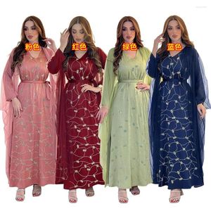 Ethnic Clothing Dress For Women Arab Muslim Abaya Diamond-encrusted Mesh Gauze V-neck Elegant Dubai Long Sleeve Robe