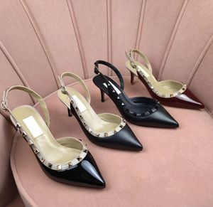 Designer Women Rivets Sandals High Heels 6cm 8cm 10cm Classics Summer Shoes Black Real Leather Studded Spikes Slippers Dress Shoes with Dust Bags Size 35-44