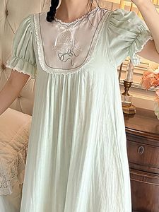 Women's Sleepwear Vintage Princess Nightdress Pure Cotton Embroidered Nightgown Double Layer Dress Female Summer Sweet Retro Victorian