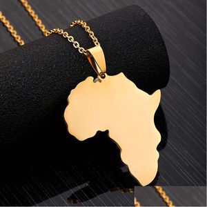 Colares Pingente Moda Venda Mapa Africano Homens Mulheres Aço Inoxidável Cor de Ouro África Jóias Presente Gota Entrega Pingentes Dh219