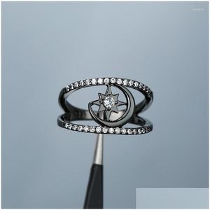 Кольца Изящное женское кольцо с белым кристаллом и камнем Модное цвет розового золота для женщин Симпатичное полое обручальное кольцо с луной и звездой Прямая доставка Jew Dhvq6