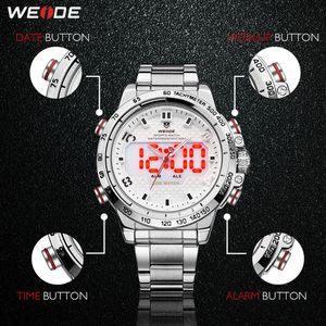 cwp 2021 WEIDE watch Man Sport Back Light LED Display Analog Alarm Auto Date Military Army Stainless Steel Strap Quartz Relogio Ma288E