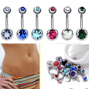 Nabelknopfringe Mticolor Edelstahl Bauchnabelringe Einkristall Strass Nabelnagelring Piercing Ombligo 5/8Mm Dhbwv