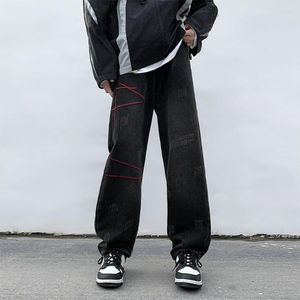 Men's Jeans Men Spring Streetwear Denim Trousers Wide Leg Ripped Stripes Hop Style For Fashion Soft Stylish Spring/fall