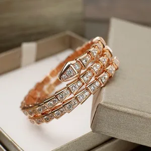 Fascino di lusso Gioielli da donna Bracciale Squisito serpente Doppio anello Stile intarsiato Design con diamanti Moda Design versatile Bracciale da donna nobile e magnifico