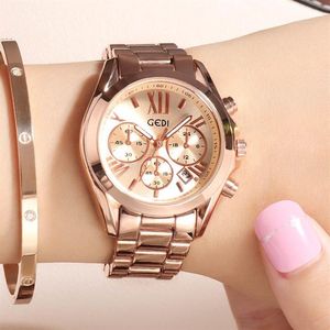 Top Marke Luxus Rose Gold Frauen Uhr Wasserdicht Kalender Einzigartige Quarz Business Kleid Uhren für Weibliche Goldene Dame Uhr CX200243d