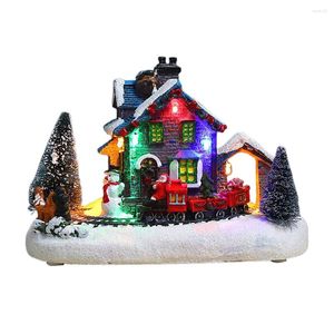 Christmas Decorations Holiday Resin House Light Up Ornament Figurines Home Decor Desktop Adornment