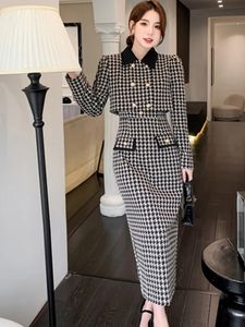 Two Piece Dress Temperament Small Fragrance Style Two Piece Set Women's New Autumn Winter Houndstooth Coat Spaghetti Strap Dress Two Piece Sets 2024