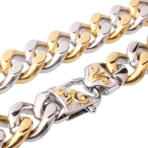 Ketten 13mm/15mm breite hochglanzpolierte Herrenhalskette Curb Cuban Link Chain 316L Edelstahl Silber-Gold Farbe Hiphop-Schmuck