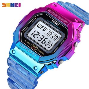 Skmei Fashion Cool Girls يشاهد حالة شريحة شفافة Lady Women Digital Wristwatch Resproof Reloj Mujer 1622 21238T