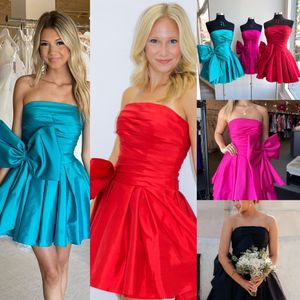 Strapless Taffeta Cocktail Dress 2k24 Big Bow Pleated Bodice Lady Hoco Homecoming Graduation Prom Formal Party Gown Holiday Night Out Red Carpet Runway Drama Turq