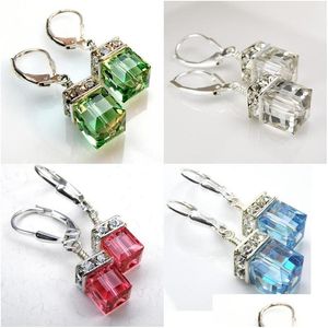 Dangle Chandelier Classic Square Zircon Color Crystal 925 Sier Drop Earrings Jewelry Ladies Luxury Attending Banquet Party Delivery Dhhs4