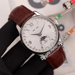 Nowy kalendarz Kontrola Master Kalendarz Q143344A Faza księżyca Automatyczna męska zegarek biały tarcza stalowa obudowa brązowe skórzane zegarki H302P