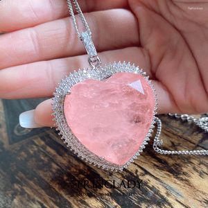 Pendant Necklaces SpringLady 32 32mm Heart Pink Crystal Tourmaline Created Moissanite Gemstone Necklace For Women Fine Jewelry Gift