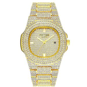 Hip hop masculino feminino diamante relógio de ouro gelado aço inoxidável quartzo nautilus esporte relógio de pulso designer luxo Watches206i