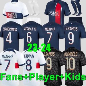 23 24 HAKIMI MBAPPE Soccer Jerseys SERGIO RAMOS VERRATTI DANILO SANCHES 2023 2024 Maillots Football Shirt Men Kids Kit Sets Uniform Enfants P SGS Football Jerseys