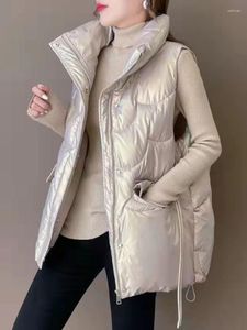 Gilet da donna Gilet Cardigan senza maniche da donna in abiti invernali 2023 Cappotto trapuntato con lacci Tasche con cerniera imbottito in cotone