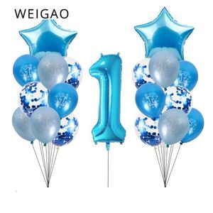 İlk Doğum Günü Mavi Bebek Partisi 1. Balon Set Kupası 1 Bir Yıllık Dekorasyonlar Çocuk Duş Boy Dekorasyon285G