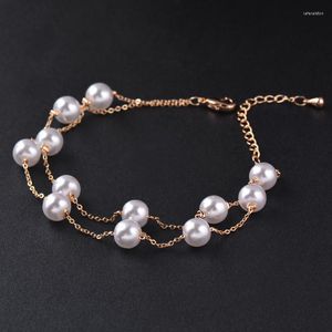 Strand Leeker Pearl Bracelets for Woman elegancki 2 warstwy Łańcuch Rose Gold Srebrny Kolor Wedding Akcesoria na plażę Bijoux 061 LK4