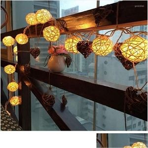 Led cordas luzes de corda rattan bola guirlandas festa de férias decoração usb / bateria alimentado natal luz de fadas ao ar livre gota deliv dhlpu