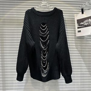 Swetery kobiet Prepomper 2023 Autumn Przylot długie rękawy puste metalowe otwory łańcucha Czarne luźne swetra Kobiety Knitowanie Pullover GL710