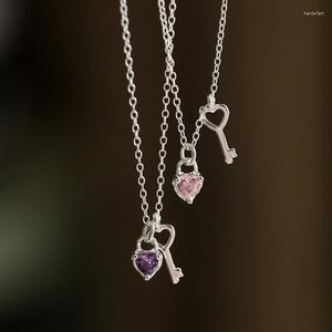 Chains REETI 2023 925 Silver Zircon Key Heart Necklaces Pendants For Women Wedding Jewelry Christmas Gifts